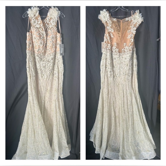 Mac Duggal 79268 NWT High Neck Shoulder Flower Detail Mermaid Gown - Picture 4 of 14